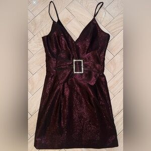Vintage Hourglass Metallic Mini Cocktail Dress with Embellished Bow Detail